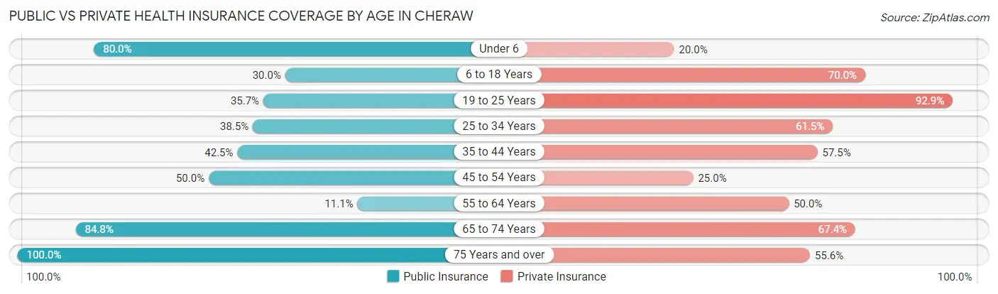 Public vs Private Health Insurance Coverage by Age in Cheraw