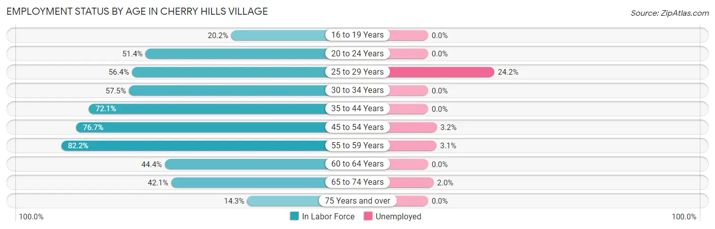 Employment Status by Age in Cherry Hills Village