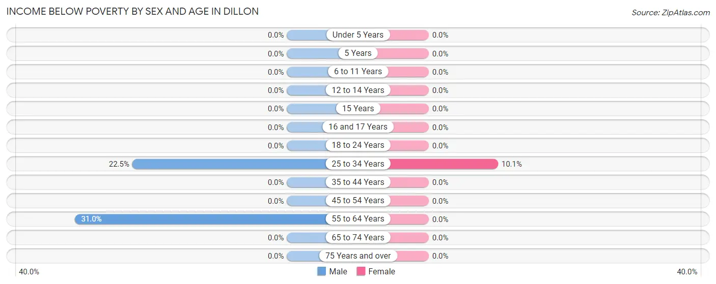 Income Below Poverty by Sex and Age in Dillon