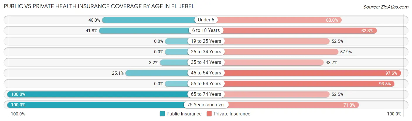 Public vs Private Health Insurance Coverage by Age in El Jebel