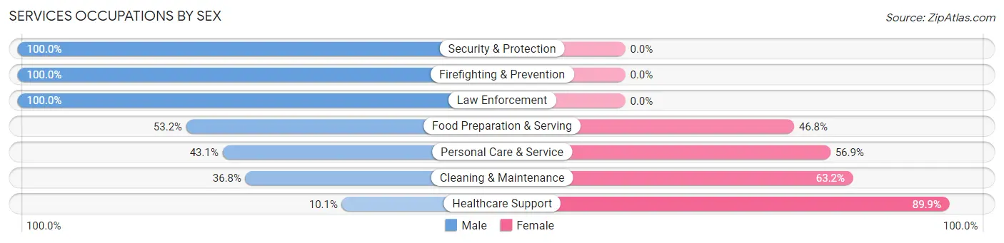 Services Occupations by Sex in Glenwood Springs