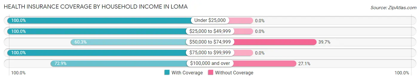 Health Insurance Coverage by Household Income in Loma