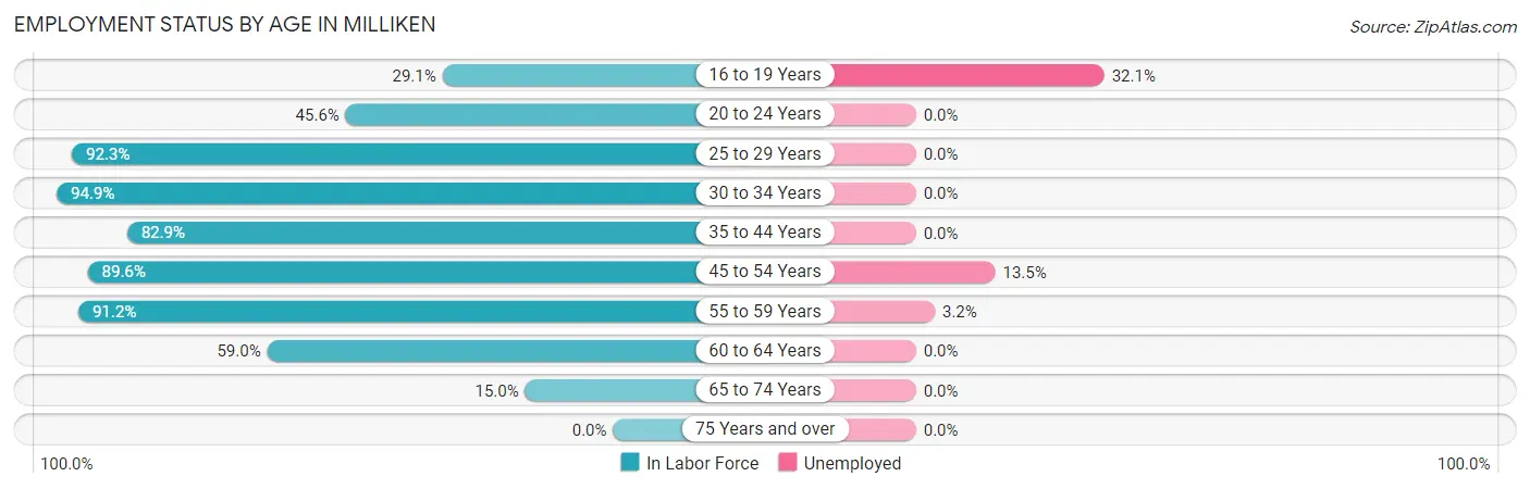 Employment Status by Age in Milliken