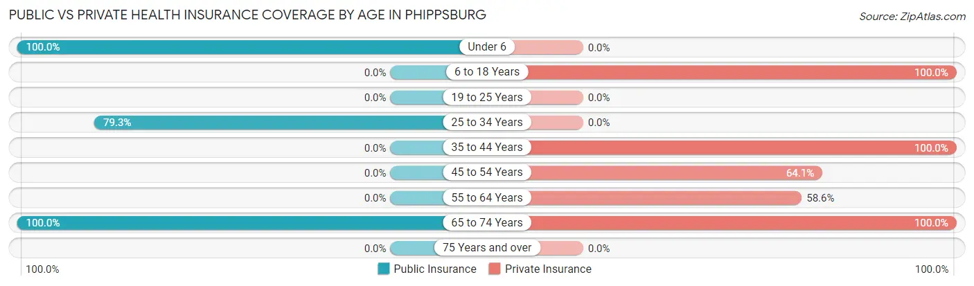 Public vs Private Health Insurance Coverage by Age in Phippsburg