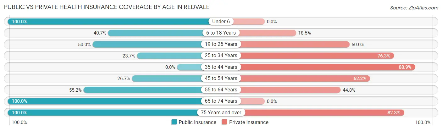 Public vs Private Health Insurance Coverage by Age in Redvale