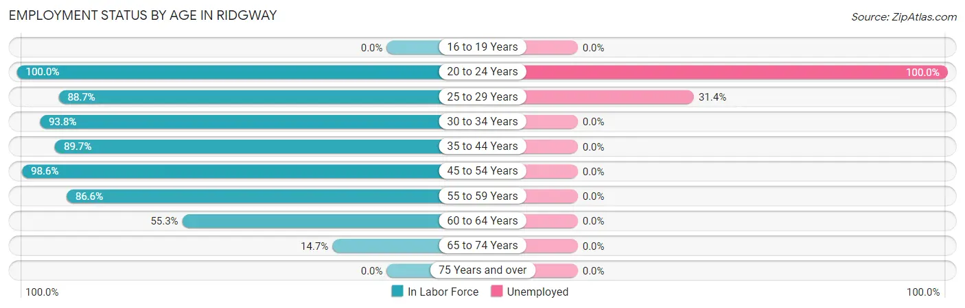 Employment Status by Age in Ridgway