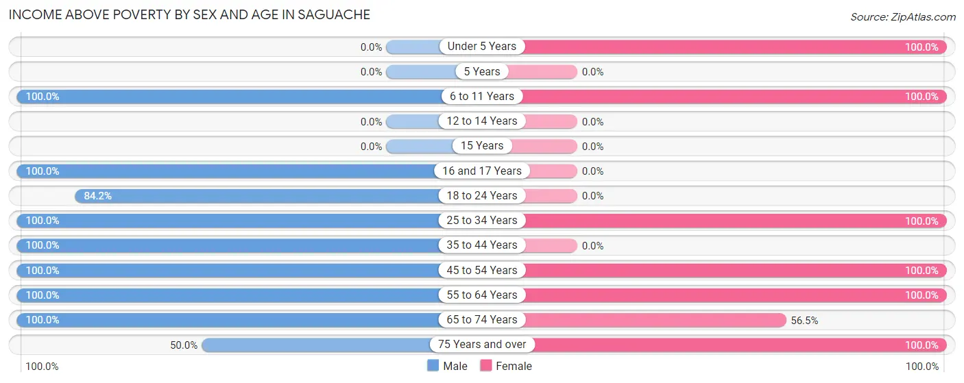 Income Above Poverty by Sex and Age in Saguache
