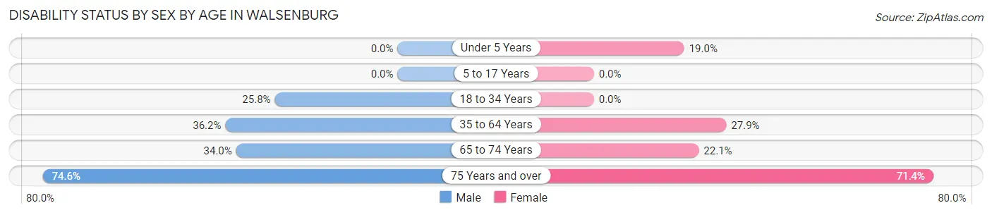 Disability Status by Sex by Age in Walsenburg
