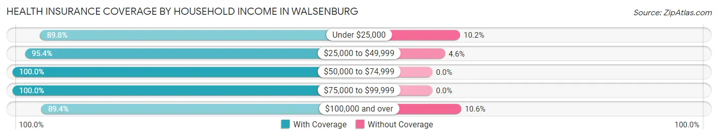 Health Insurance Coverage by Household Income in Walsenburg