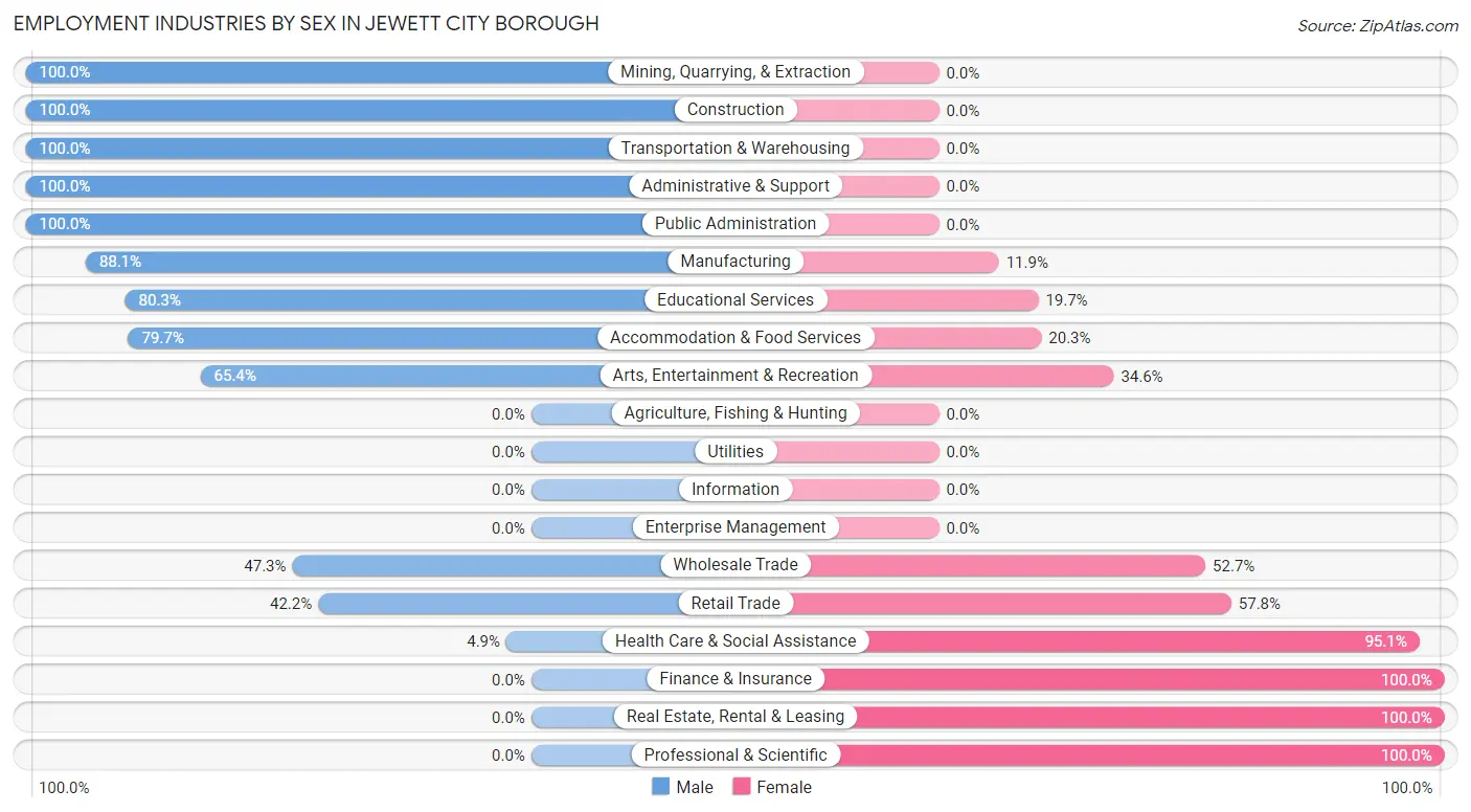 Employment Industries by Sex in Jewett City borough