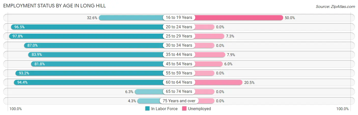 Employment Status by Age in Long Hill