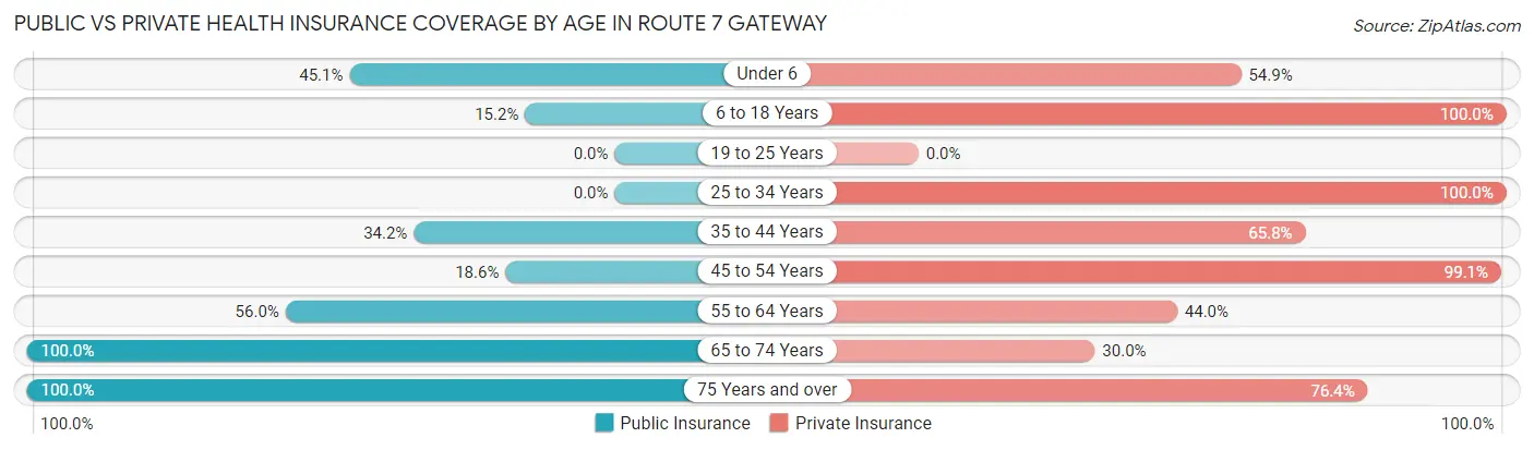 Public vs Private Health Insurance Coverage by Age in Route 7 Gateway