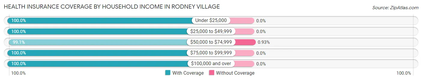 Health Insurance Coverage by Household Income in Rodney Village