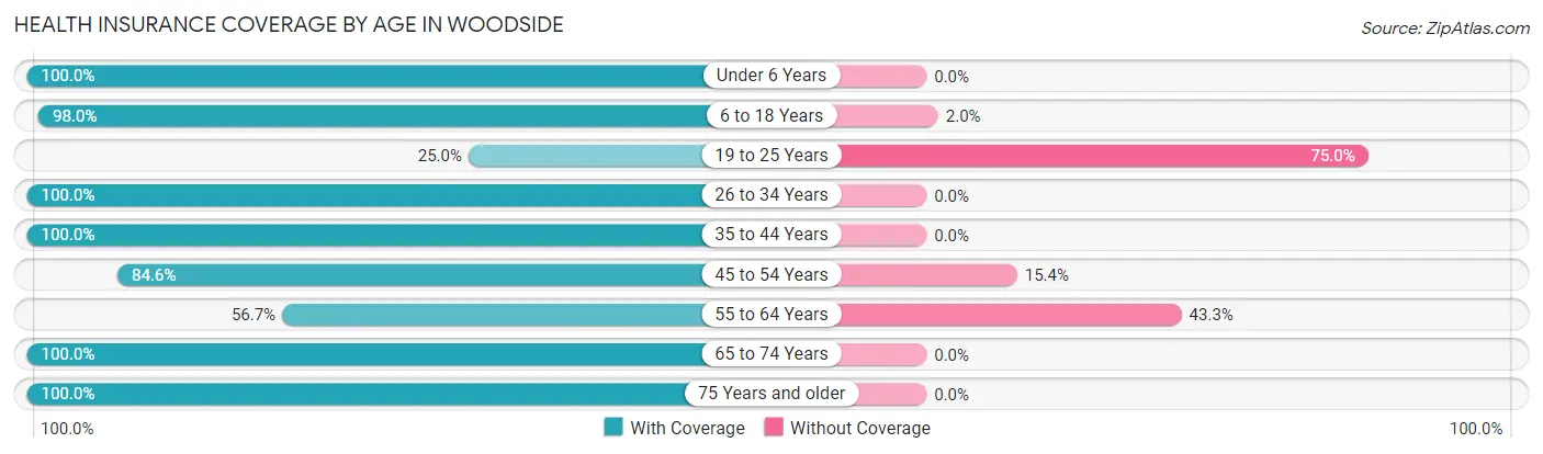 Health Insurance Coverage by Age in Woodside