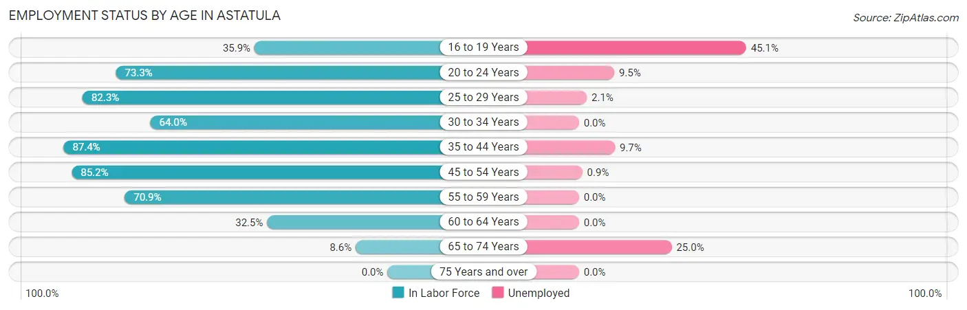 Employment Status by Age in Astatula
