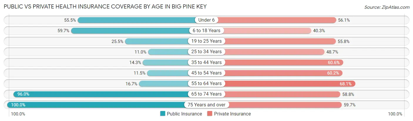 Public vs Private Health Insurance Coverage by Age in Big Pine Key