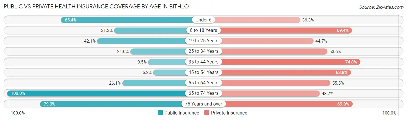 Public vs Private Health Insurance Coverage by Age in Bithlo