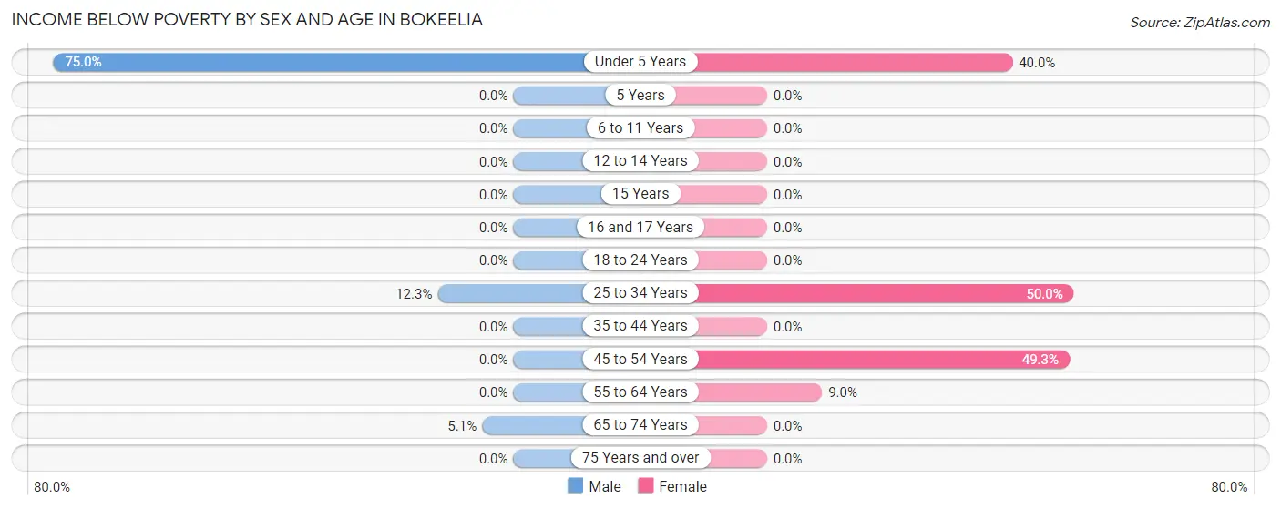 Income Below Poverty by Sex and Age in Bokeelia