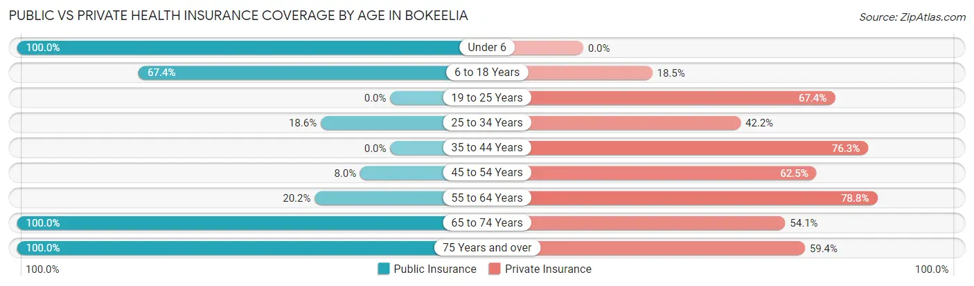 Public vs Private Health Insurance Coverage by Age in Bokeelia