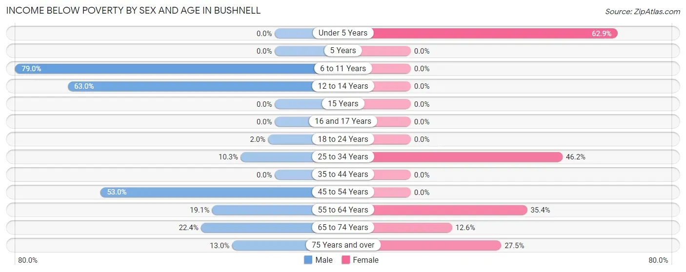 Income Below Poverty by Sex and Age in Bushnell
