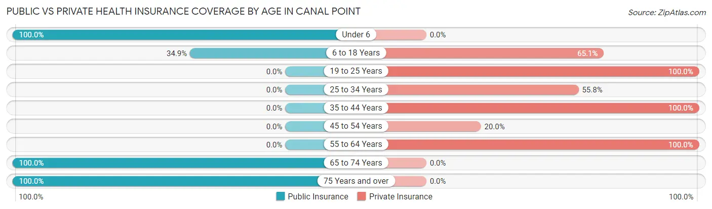 Public vs Private Health Insurance Coverage by Age in Canal Point