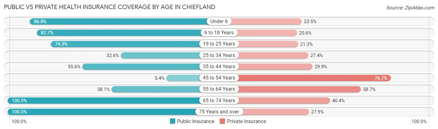 Public vs Private Health Insurance Coverage by Age in Chiefland
