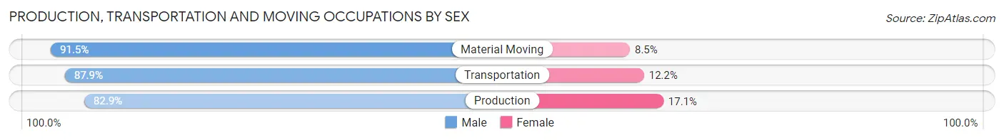 Production, Transportation and Moving Occupations by Sex in Dunedin