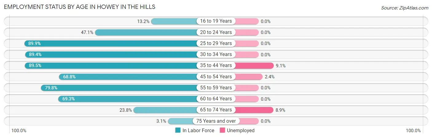 Employment Status by Age in Howey In The Hills