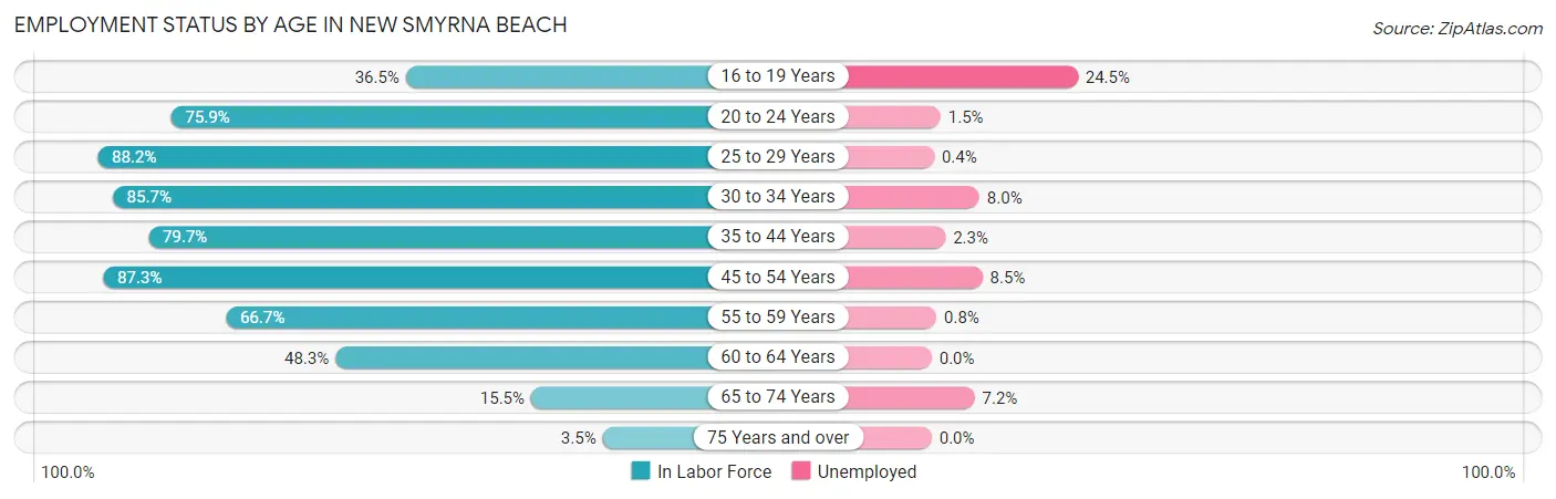 Employment Status by Age in New Smyrna Beach