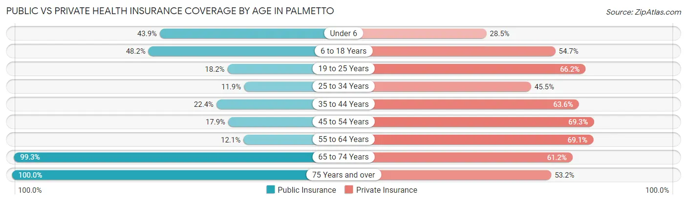 Public vs Private Health Insurance Coverage by Age in Palmetto