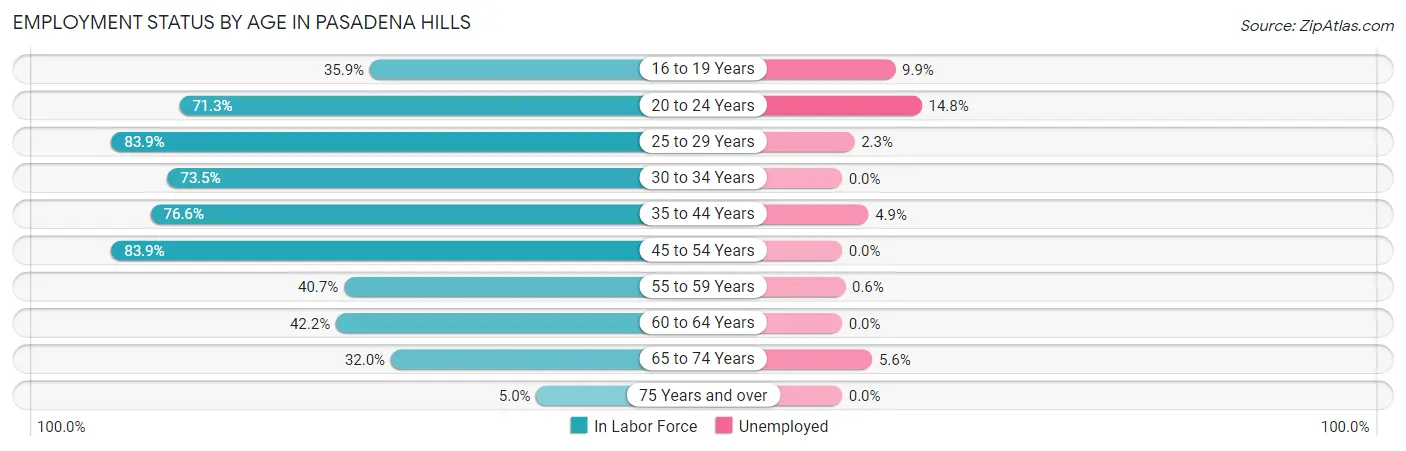 Employment Status by Age in Pasadena Hills
