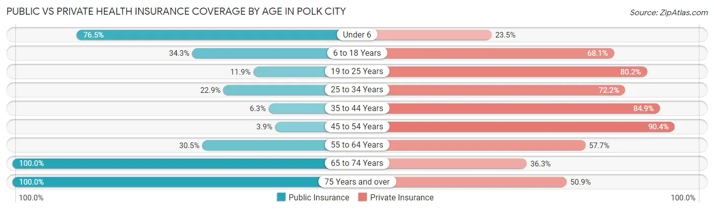 Public vs Private Health Insurance Coverage by Age in Polk City