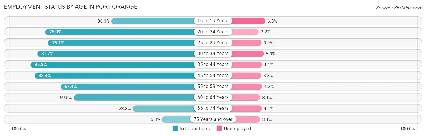 Employment Status by Age in Port Orange
