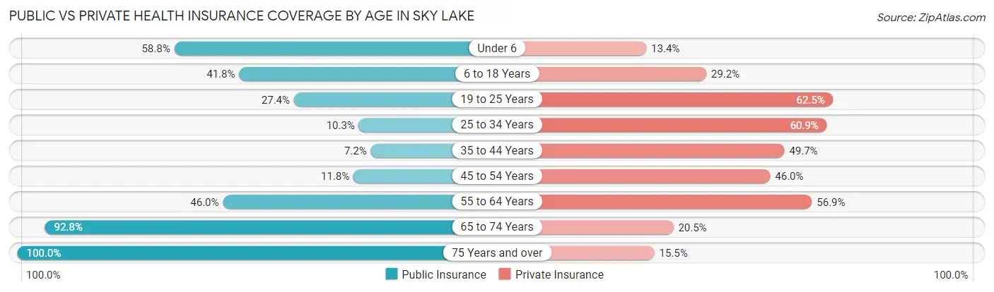 Public vs Private Health Insurance Coverage by Age in Sky Lake