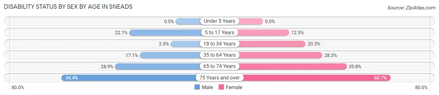 Disability Status by Sex by Age in Sneads