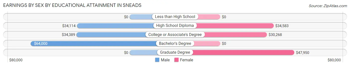Earnings by Sex by Educational Attainment in Sneads