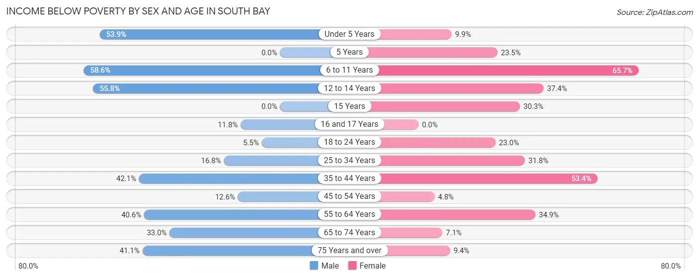 Income Below Poverty by Sex and Age in South Bay