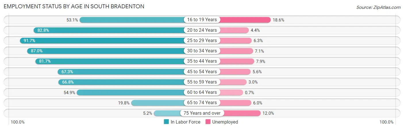 Employment Status by Age in South Bradenton