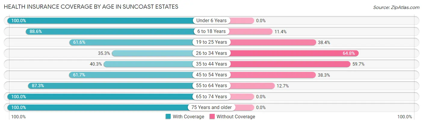 Health Insurance Coverage by Age in Suncoast Estates