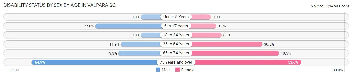 Disability Status by Sex by Age in Valparaiso