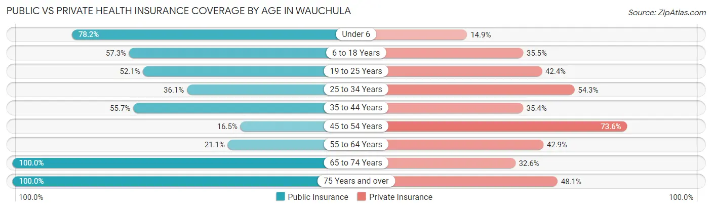 Public vs Private Health Insurance Coverage by Age in Wauchula