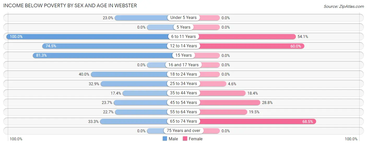 Income Below Poverty by Sex and Age in Webster