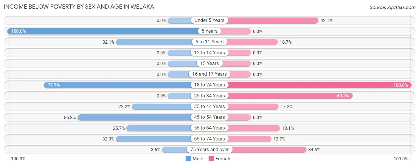 Income Below Poverty by Sex and Age in Welaka