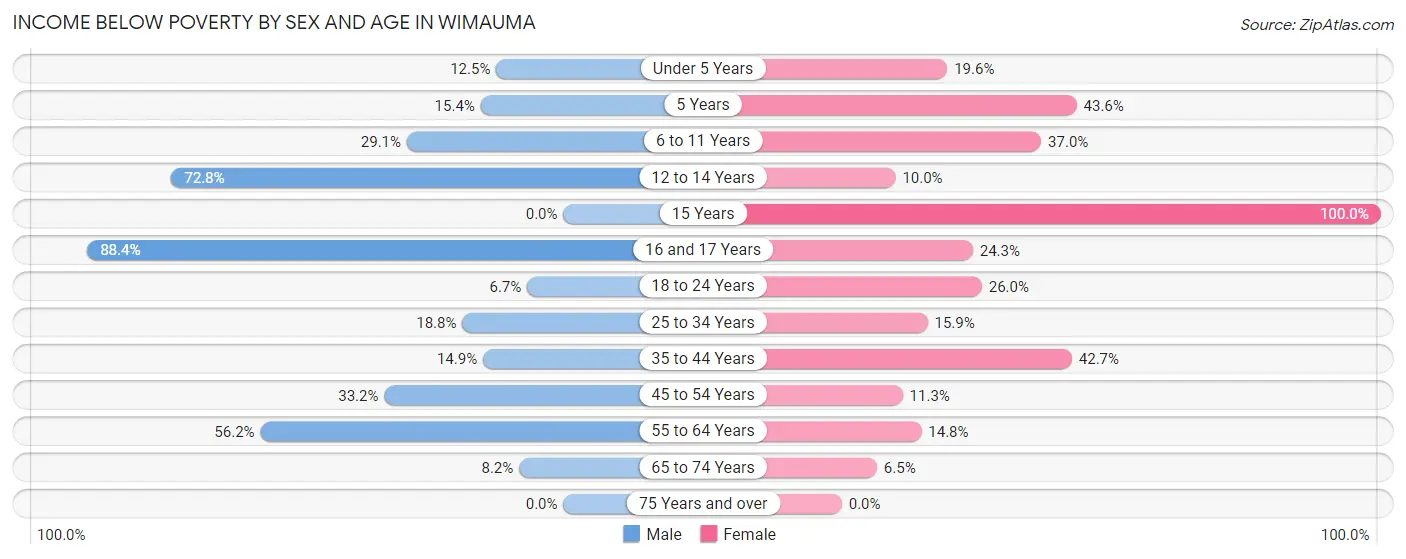 Income Below Poverty by Sex and Age in Wimauma