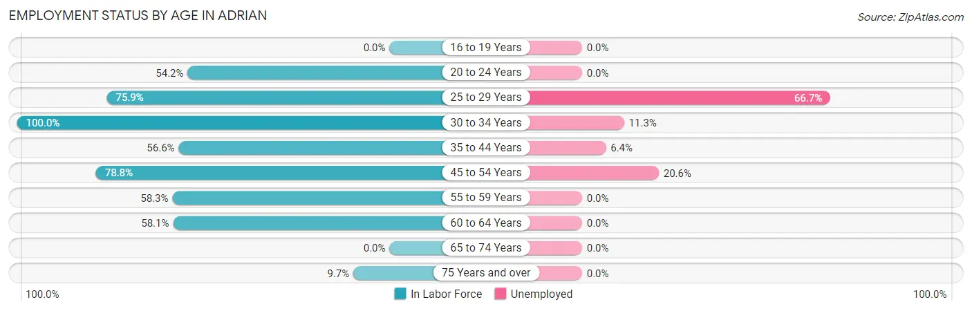 Employment Status by Age in Adrian