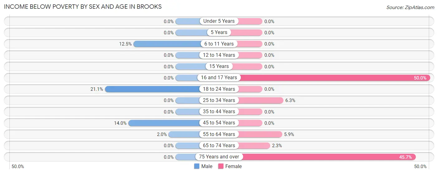 Income Below Poverty by Sex and Age in Brooks
