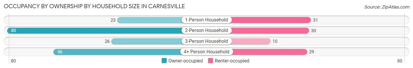 Occupancy by Ownership by Household Size in Carnesville