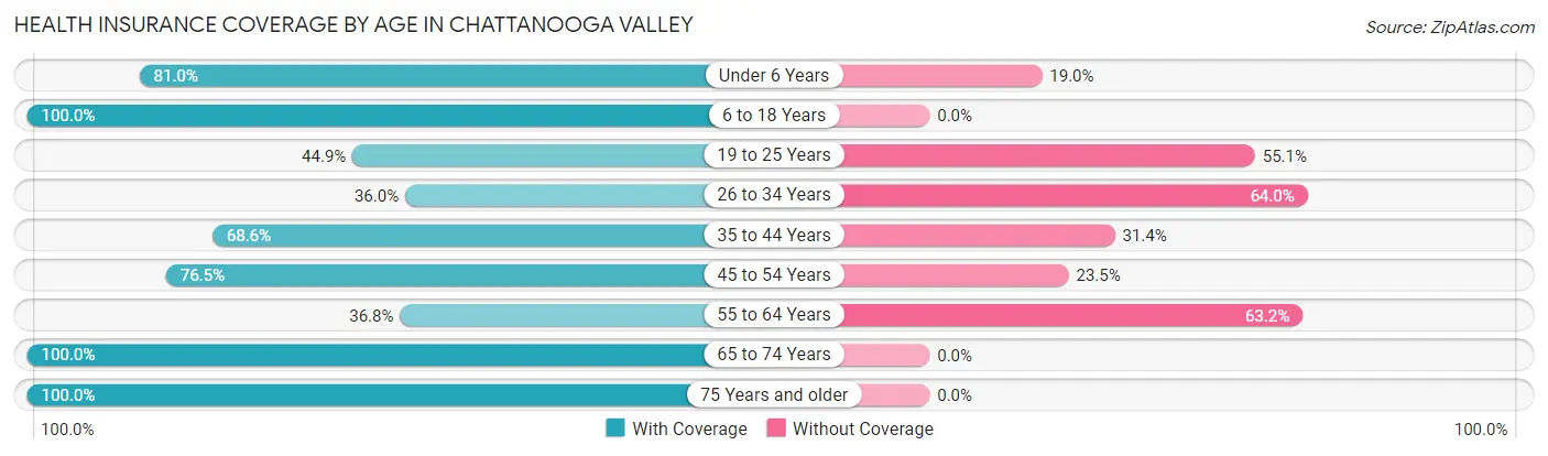 Health Insurance Coverage by Age in Chattanooga Valley