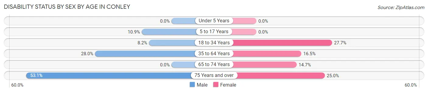 Disability Status by Sex by Age in Conley