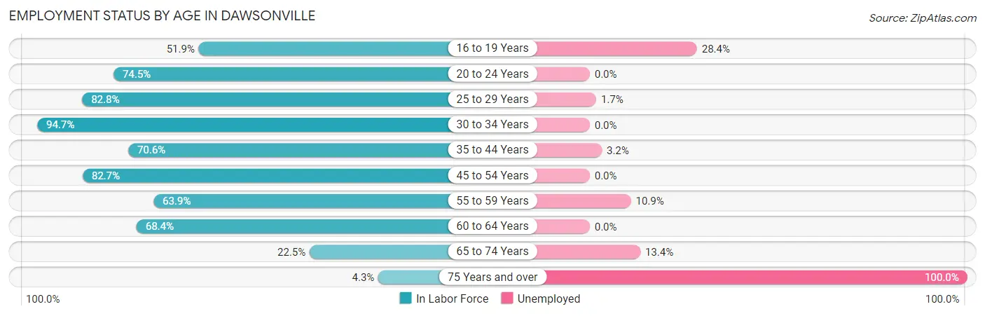 Employment Status by Age in Dawsonville